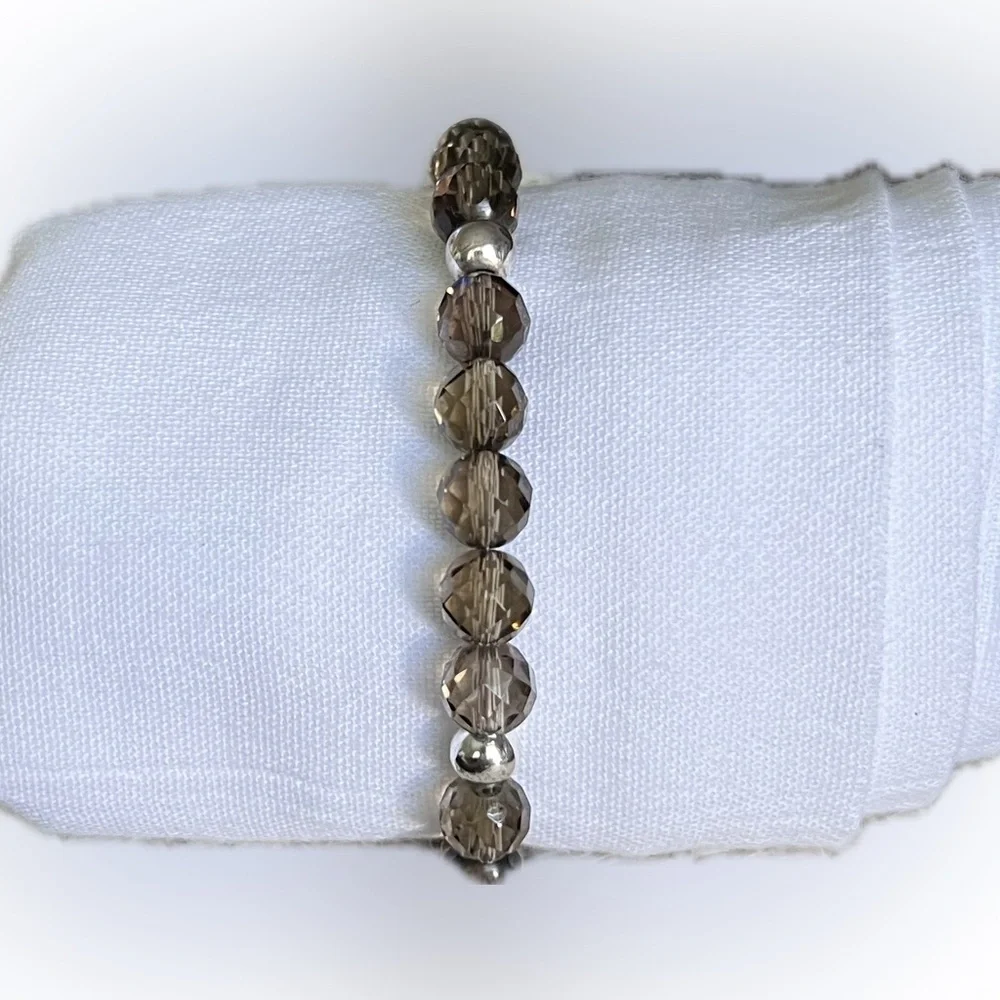 Smokey Topaz & Sterling Silver Beaded Bracelet - Picture 4 of 5